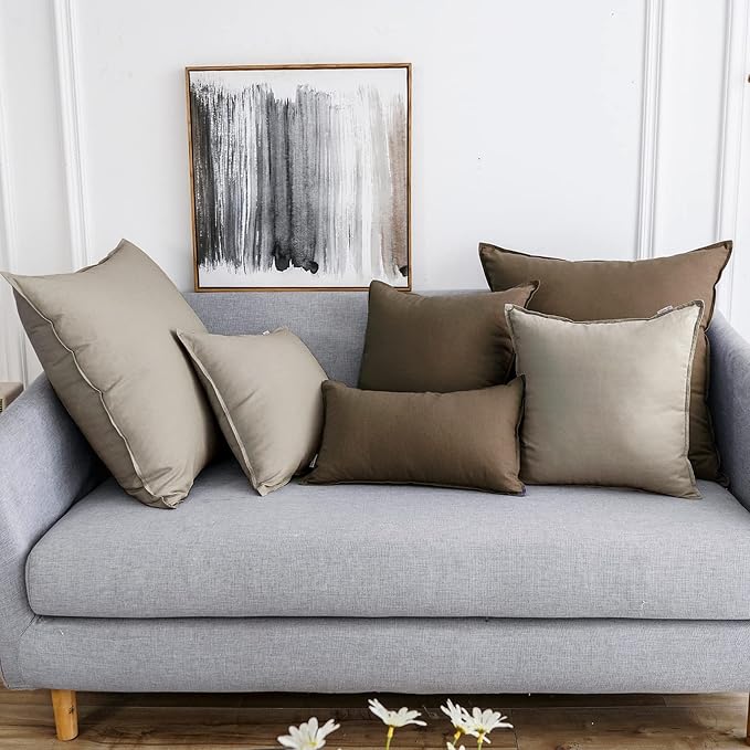 Jeanerlor 20"x20" Pillowcase Green Cousion Cover Decor Cotton Linen with Unique Design to Embellish Garden/Office/Chair/Bed/Couch,(50 x 50cm), Khaki