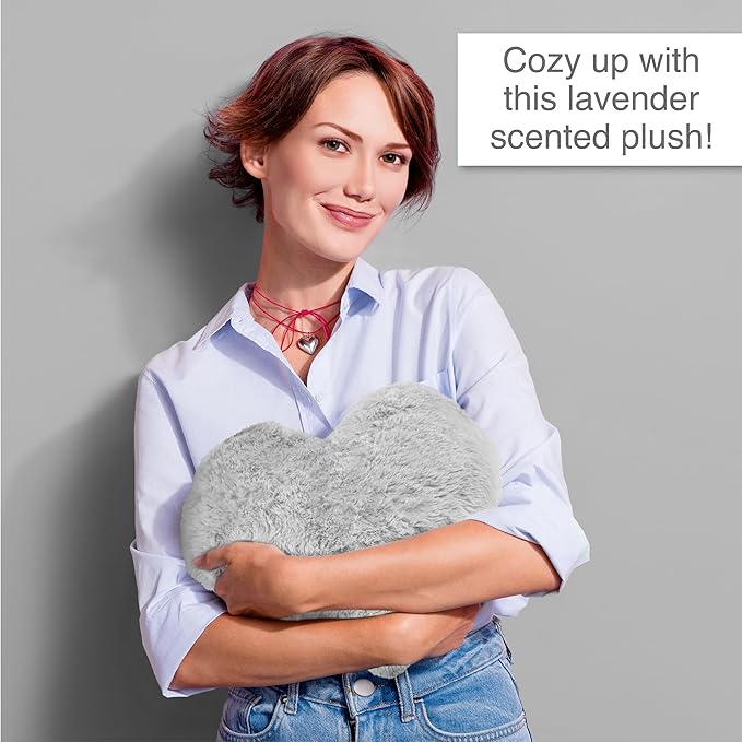 1i4 Group Cozy Microwavable Plush Toys - Heated Stuffed Heart Shape - Heatable Coolable Bedtime Comfort Plushie - Gray