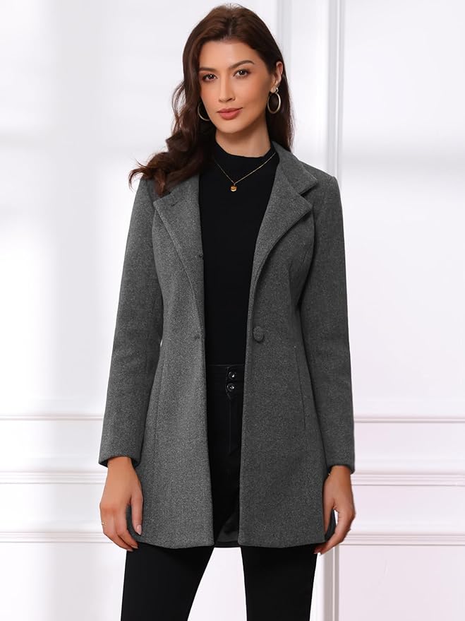 Allegra K Women's Winter Overcoat Mid-Long Stand Collar Single Breasted Coat Outerwear