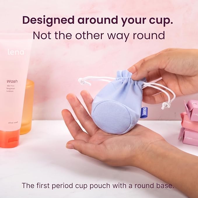 Lena Menstrual Cup Storage Bag - 100% Cotton Drawstring Pouch for Menstrual Cups, Period Cup Carrying Case, Breathable Cup Holder Bag for Travel and Storage, Disc Container, Light Blue