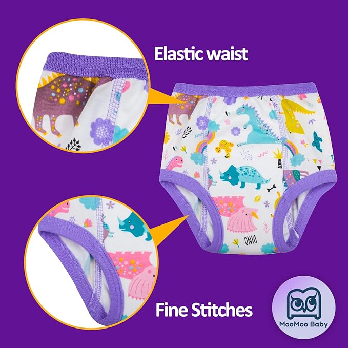 MooMoo Baby 8 Packs Potty Training Pants Cotton Absorbent Training Underwear for Toddler Boy and Girls 2T-9T