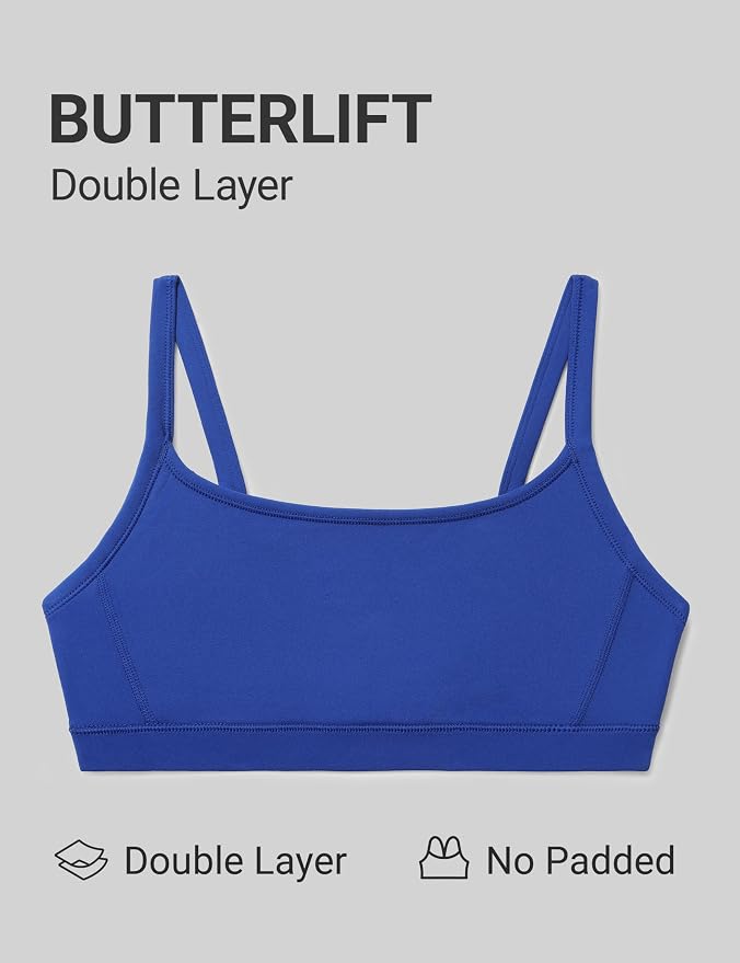 CRZ YOGA Butterlift Double Lined Scoop Neck Sports Bras for Women - Spaghetti Straps U Back Yoga Top Non Padded