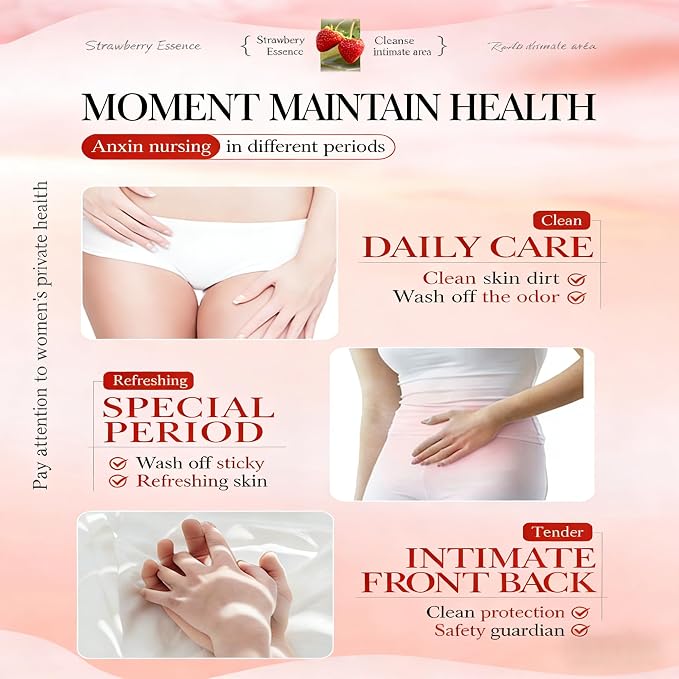 Feminine Cleansing Bar for Women, Yoni Bar, Ph-Balanced Formula, Remove Odor, Moisturize&Soften, Clean &Gentle Ingredients, Strawberry Scent, Velvety Texture for Daily Intimate Hygiene, Red