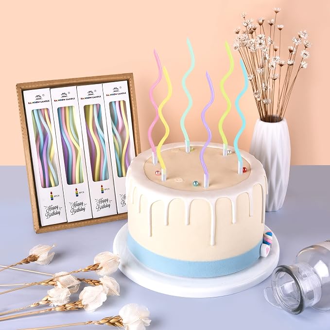 PHD CAKE 24-Count Colorful Pastel Spiral Long Thin Birthday Candles, Cake Candles, Birthday Parties, Wedding Decorations, Party Candles