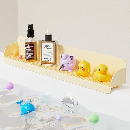 Bathtub Splash Guard, Silicone Toy Tray Holder Storage with 10 Strong Suction Cups, Bathtub Accessories Prevent Water Spills, Countertop Protectors for Tub, Bathroom Sink, Kitchen Sink 1 Pcs Yellow