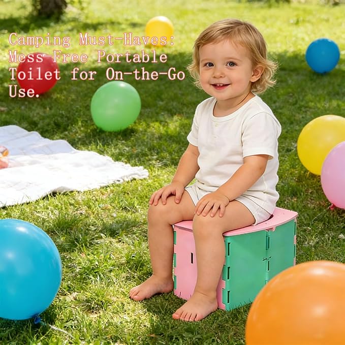 Portable Potty Seat for Toddler Foldable Travel Potty Training Toilet Seat with Cleaning Bags Reusable for Outdoor Camping, Travel potties (Pink+Green)