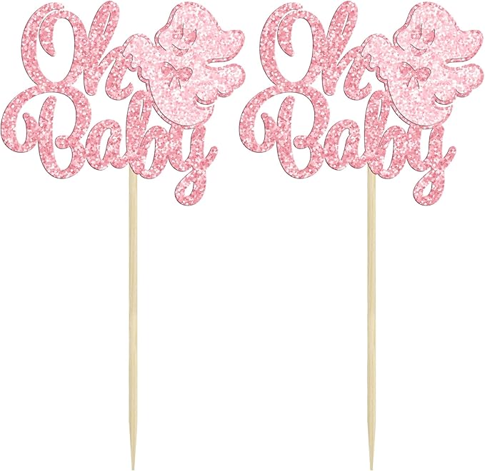 Gyufise 24Pcs Ghost Oh Baby Cupcake Toppers Pink Glitter Bow Spooky Cupcake Picks for Halloween Ghost Theme Baby Shower Kids Birthday Party Cake Decorations Party Supplies