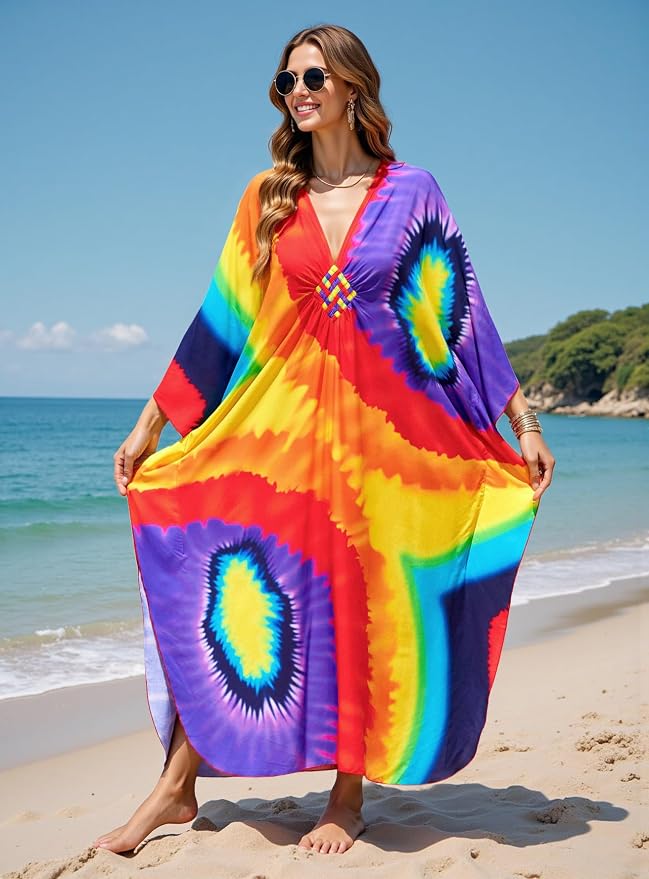 Mumu Dresses for Women Plus Size, Bohemian Kaftan Beach Cover Up Long Maxi Nightgown Soft Loungewear