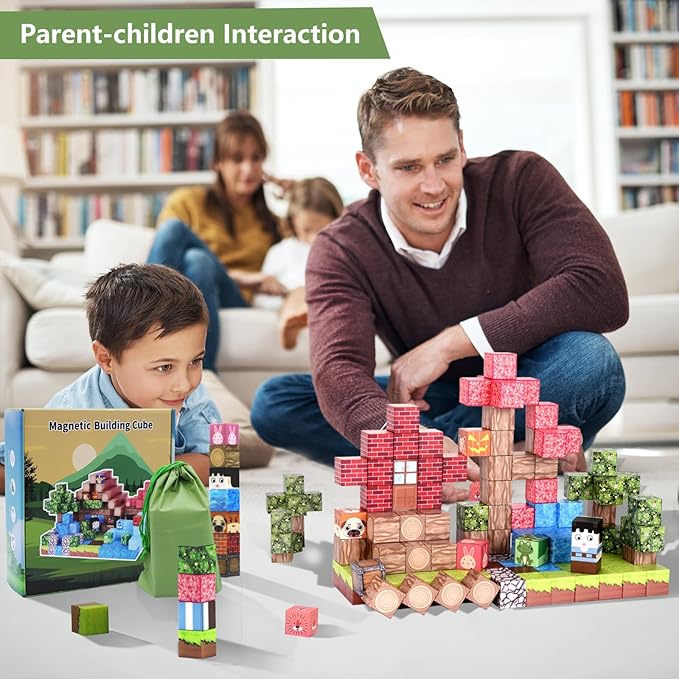 Magnetic Blocks,128 PCS Magnetic Building Blocks Tiles Stacking, STEM Montessori Stacking Toy for Toddlers Kids Ages 3+ Year Old Birthday Gifts