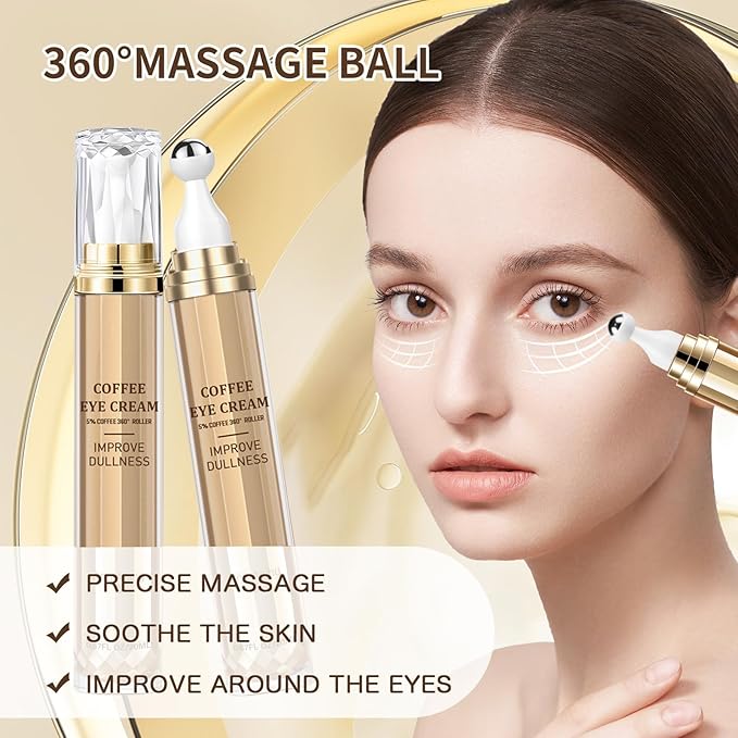 5% Caffeine Eye Serum, Under Eye Roller Serum with Hyaluronic Acid & Niacinamide,Balm for Anti Aging Puffiness & Wrinkles, for Men & Women