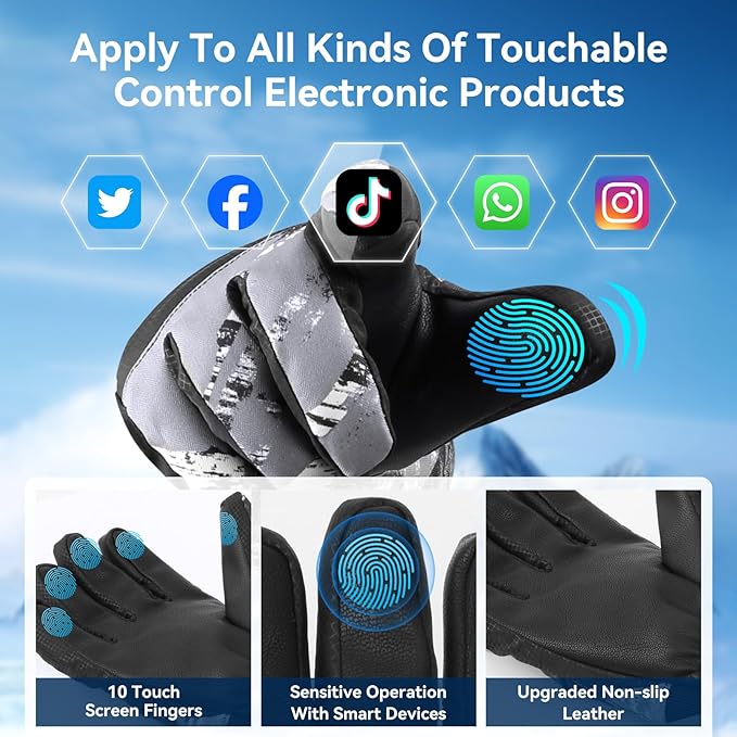 Ski Gloves,Snow Gloves,Waterproof Cold Weather Winter Gloves for Parent Boys Girls- Cycling, Driving, Running