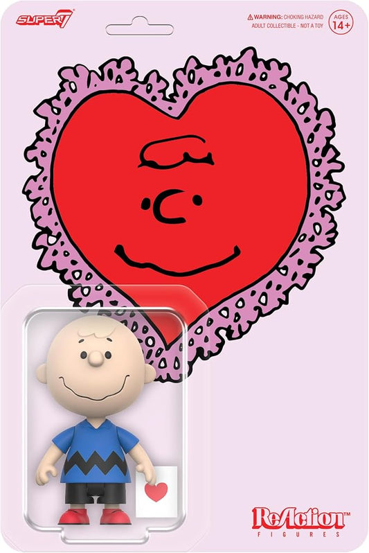Super7 Peanuts Charlie Brown Valentine Delivery Reaction Figure - 3.75" Peanuts Action Figure with Accessory Classic Cartoon Collectibles and Retro Toys