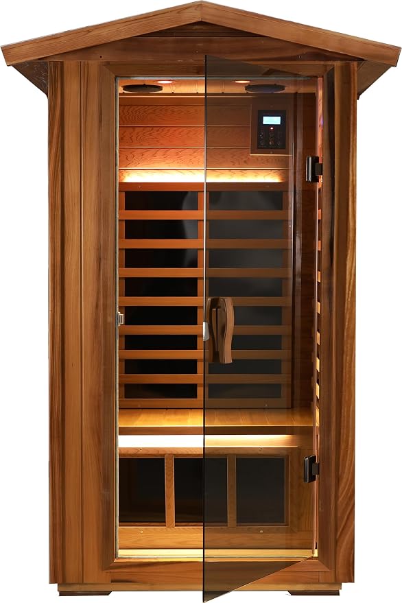 LTCCDSS Ultra-Low EMF Red Cedar Sauna 1-Person, Outdoor Far Infrared Sauna for Home, EMF 0.1-1mG, 6 Carbon Crystal Heaters, Bluetooth & Chromotherapy (45.7 * 39.4 * 79.5 in)