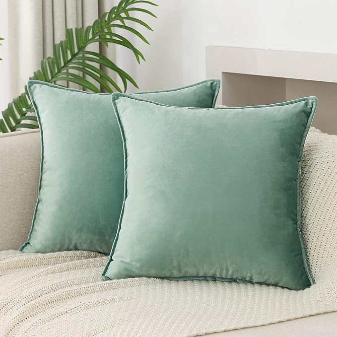 Velvet Sage Green Throw Pillow Covers 20”x20”Pack of 2 Soft Decorative | Square Cushion Covers for Couch Sofa Bed Livingroom Car Home Decor,50x50Cm