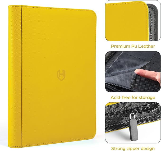 Card Binder 9 Pocket with Zipper, 648 Pockets Trading Card Holder Book, Premium PU Cover Zip Folder Binder, Side Loading Carrying Case Binder Album for TCG, MTG, Sports Cards, Game Cards