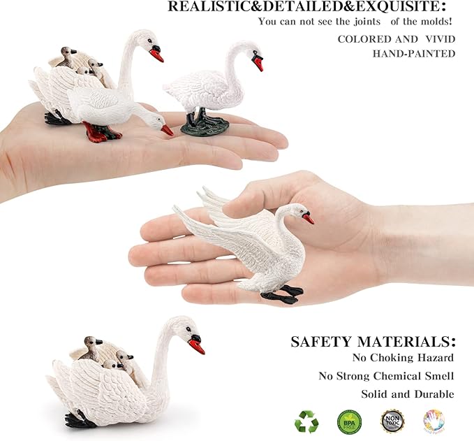 LC JoyCre 4PCS White Swan Figurine Goose Swan Toy Animal Figure for Toddlers Preschool Animals Figures Eduactional Project Diorama Model Toy for Kids 3 4 5 6