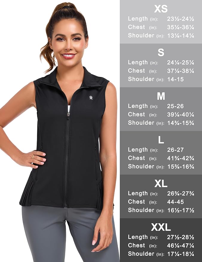 Little Donkey Andy Women's Golf Vest Outerwear | Pleated Hem Sleeveless Athletic Jacket for Running Yoga Tennis
