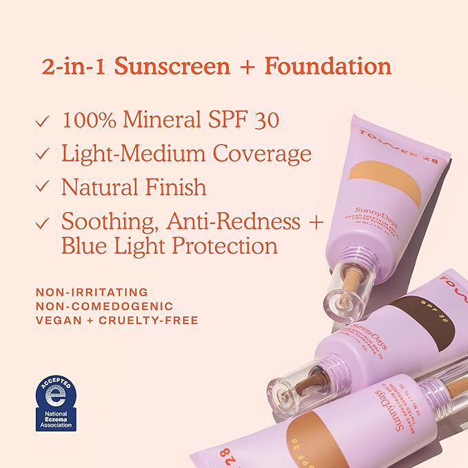 Tower 28 SunnyDays SPF 30 Tinted Moisturizer - 2-in-1 Buildable Coverage Foundation + Mineral Sunscreen for Face - Zinc Oxide, Aloe & Prickly Pear for Sensitive Skin - 38 Medium/Golden (1 oz)
