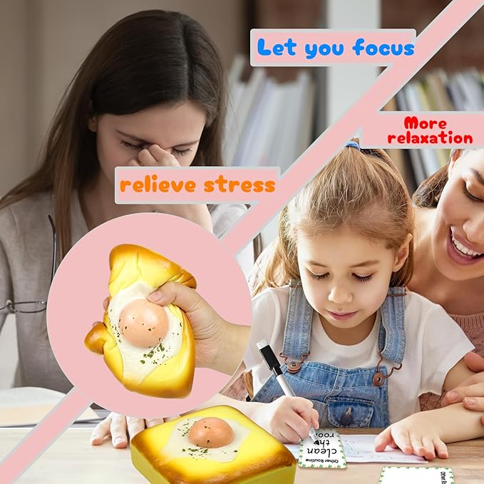 Egg Toast Squishies Super Soft Slow Rising Toy Cute Scented Simulation Food Square Cake Squishys Stress Relief Squeeze Toys for Kid Halloween Christmas Birthday Gift (Egg Toast)