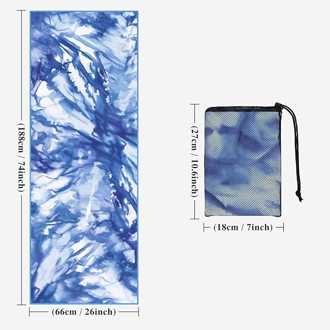 Yoga Towel Hot Yoga Mat Towel with Corner Pockets, 74 x 26 inch, Non-Slip Sweat-Absorbent Soft Microfiber Yoga Blanket for Pilates, Fitness and Workout, Blue