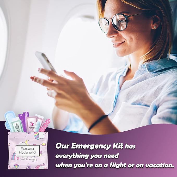 3 x Menstrual All-in-One Kits - Assorted Colors | Convenience on The Go | Single Period Kit Packs | Individually Wrapped Feminine Hygiene Products (Light Brown/Rainbow & Unicorns/Dark Brown)