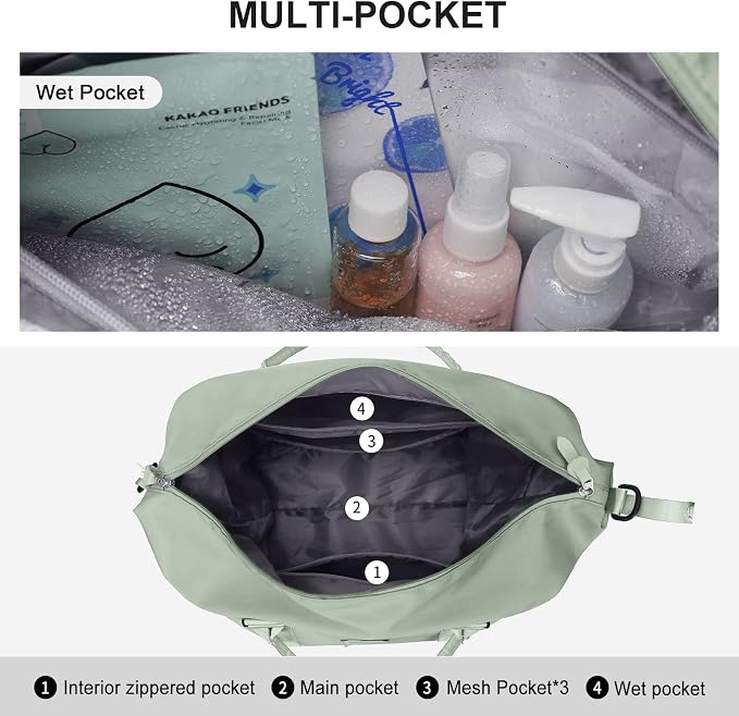 Travel Duffel Bag, Carry On Overnight Weekender Bags for Women | Travel Bag with Wet Pocket & Trolley Sleeve, For Spirit Airlines 18x14x8 Personal Item Bag