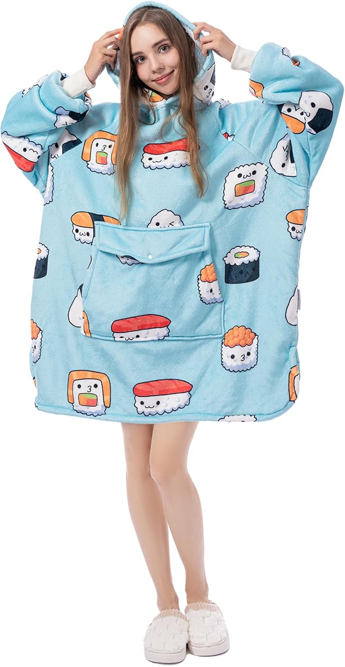 Krifey Wearable Blanket Hoodie, Oversized Sherpa Fleece Sweatshirt with Giant Pocket, Birthday Gifts for Women, Mom, Sister, Sushi