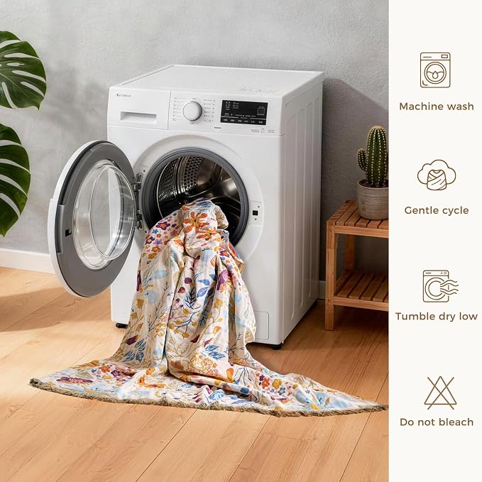 LUTBM Boho Throw Blanket for Bed 60"x80", All Season Cotton Couch Blankets | Reversible Floral Leaves Jacquard, All-Season Twin Lightweight Breathable Quilt, For Chair Sofa Bedroom Living Room