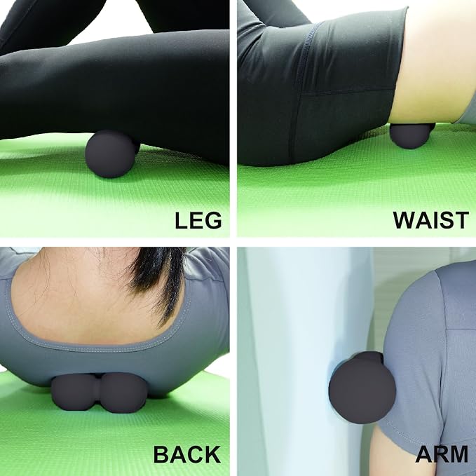 Hard Peanut Massage Ball, Double Lacrosse Massage Ball. Deep Tissue Massage Roller Mobility Ball for Physical Therapy Myofascial Release Muscle Relaxer Acupoint Massage (Black)