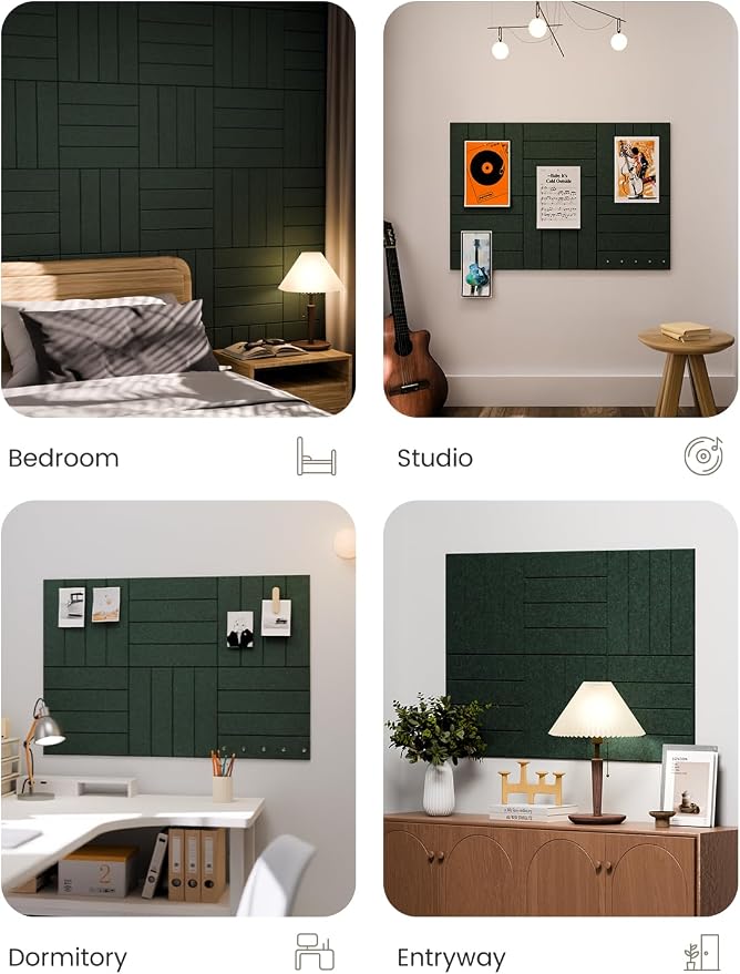 Fluxynara 36" x 24" Large Felt Bulletin Board, Pine Green | 6 Pack Cork Board Alternative with 30 Safe Adhesive Tabs, Felt Pin Boards for Wall Decor, Home, Office, Classroom, Dorm