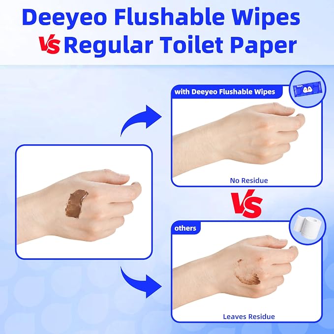 Deeyeo On-the-Go Flushable Butt Wipes, 336 Count (48 Packs of 7) | 99% EDI Purified Water Wipes for Sensitive Skin, Septic and Sewer Safe,Travel Essentials for Adults & Kids
