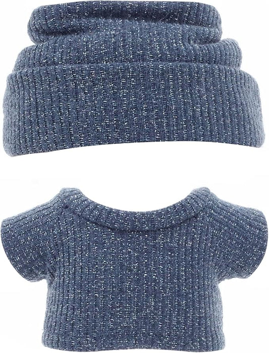 Etistta 17cm Doll Clothes with Hat, Glitter Knit Cap Top Doll Clothes for 17cm Doll Accessories Outfits (Navy Blue)