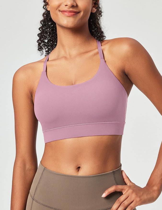 Heathyoga Sports Bras for Women Adjustable Strappy Sports Bra Y-Back Low Impact Racerback Workout Bra with Removable Pads