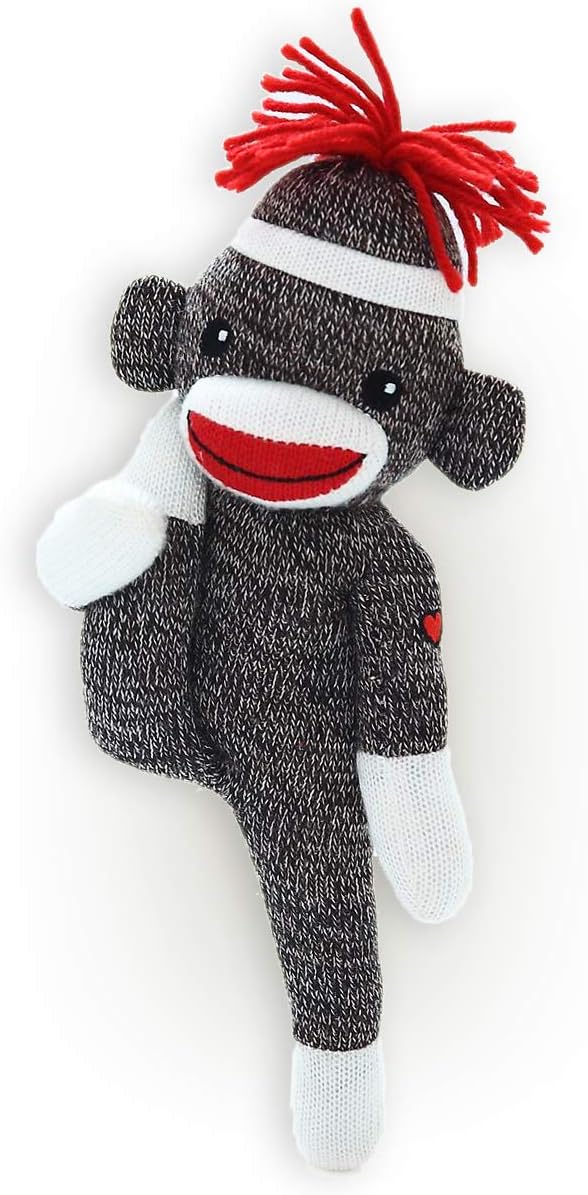 Plushland Adorable Sock Monkey 8 Inches Tall - Soft Realistic Plush Knitted Stuffed Animal Toy Gift - for Kids, Babies, Teens, Girls and Boys (Brown)