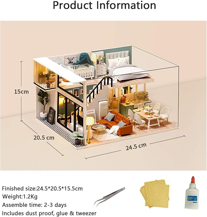 MAGQOO 3D Dollhouse Miniature with Furniture, DIY House Kit with Dust Proof 1:24 Scale Creative Room Idea (Comfortable Life)