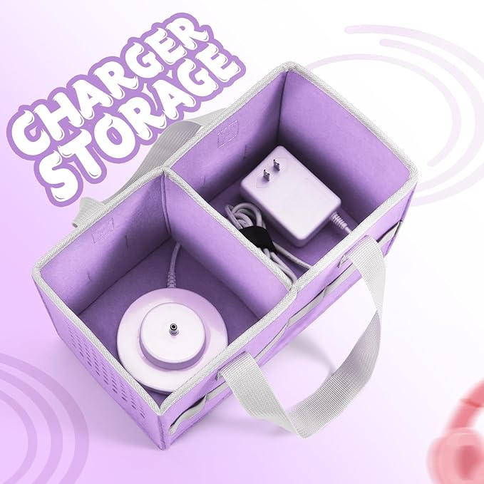 Carrying case for Toniebox Audio Player and Figurines Starter Set,Felt Organizer Bag,Travel for toniebox 2 Earphone and charger accessories portable bag (Purple)