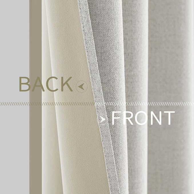 MIULEE 100% Blackout Linen Textured Curtains for Bedroom Solid Thermal Insulated Light Beige Grommet Room Darkening Curtains & Drapes Luxury Decor for Living Room 52 x 63 Inch (2 Panels)