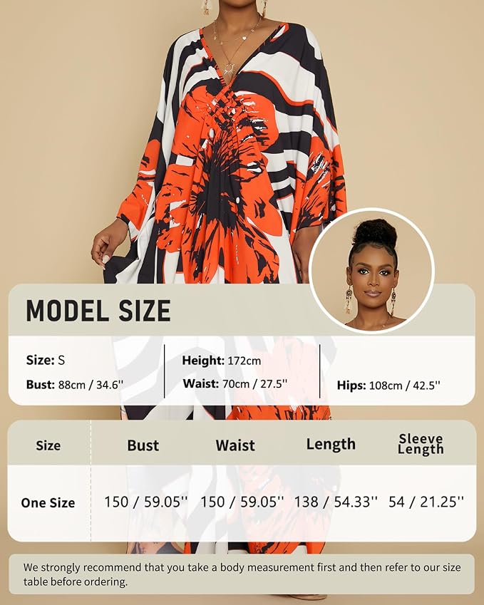 Bsubseach Kaftan Dresses for Women Floral Print Plus Size Beach Cover Up | Lightweight V Neck Loose Fit Boho Dress, Batwing Sleeve Side Slit, Moo Moos for Women Home Loungwear Cruise Resort Wear