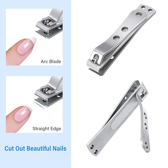 2 Pieces Nail Clipper for Thick Nails, Straight Edge Toenail Clippers, Heavy Duty Stainless Steel Fingernail Cutters, Large Wide Mouth Fingernail and Toenail Scissors for Men Women