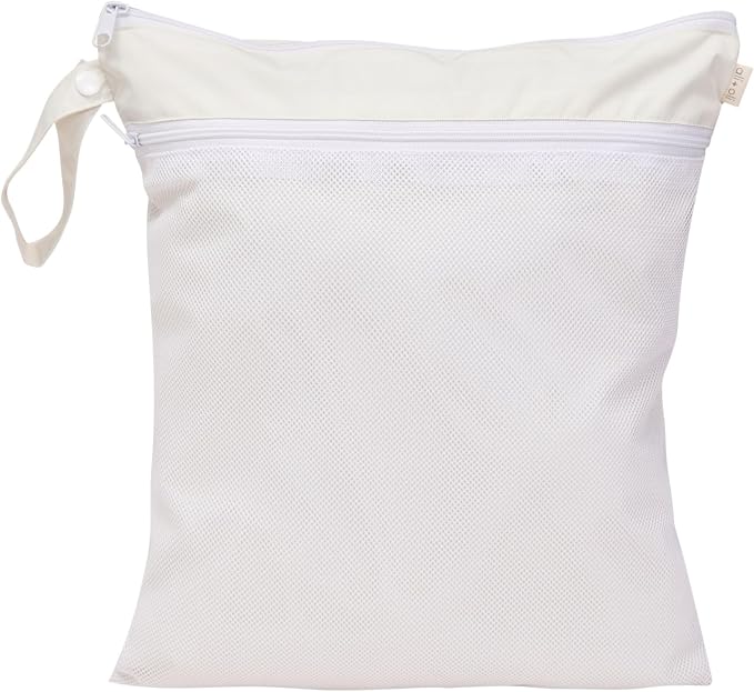 Ali+Oli Water Resistant Dual-Compartment Wet-Dry Bag for Travel, Hook to Stroller, Daycare, Diapers, Diaper Bag, Clutch Bag,15x12 inches (Sand)