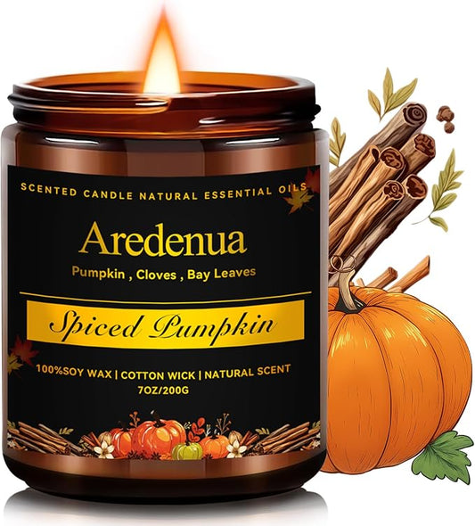 Spiced Pumpkin Candle Holiday Winter Scented Candles with Warm Pumpkin & Festive Spice Aroma for Christmas Home Decor, Cozy Soy Candle