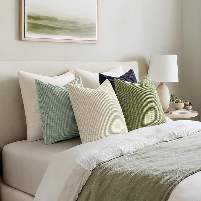 MIULEE Farmhouse Decorative Pillow Covers 20x20 Inch Set of 4 Muted Teal | Modern Natural Rustic Throw Pillows, Neutral Warm Soft Corduroy Couch Pillowcases, Home Decor for Sofa Living Room Bed