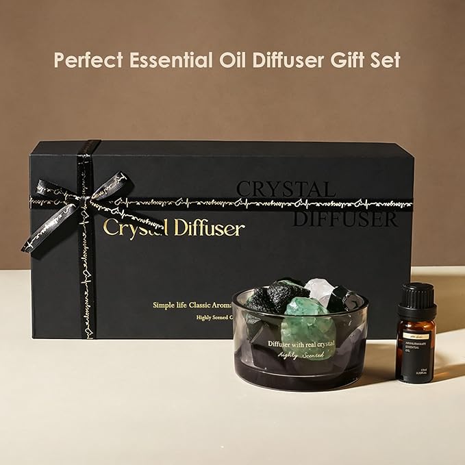 Crystal Stone Aroma Diffuser with Essential Oils for Home, Bathroom, Office, Home Decor & Fragrance 2 in 1, Chic Aromatherapy Gift Set (Jasmine Scent)