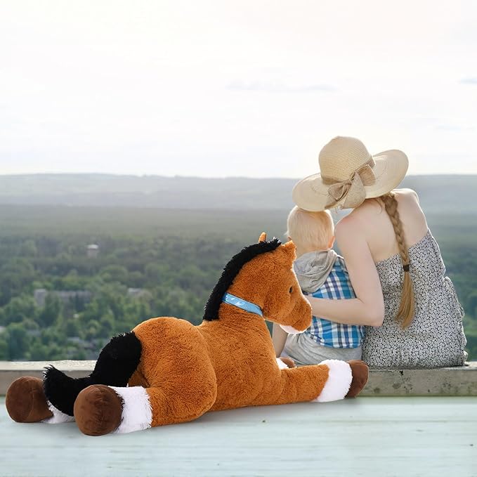 MaoGoLan Large Horse Stuffed Animal for Boy, Big Horse Plush Toy for Girl, Ridable Stuffy Pony for Kid, Stuffed Pony Plush Pillow for Baby Shower, Birthday Gifts or Party Favor, 47 inches, Tan