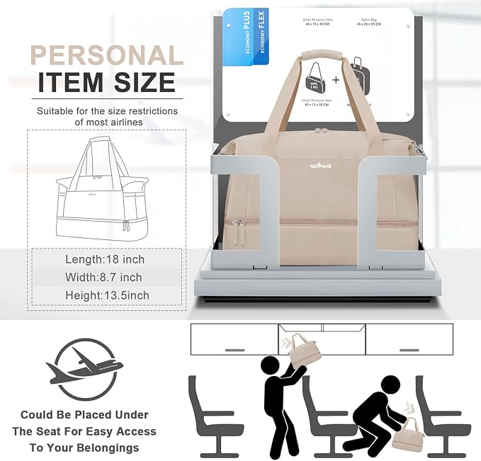 Gym Bag for Women, 45L Carry On Travel Duffel Bag with Shoes Compartment, Weekender Overnight Bag with Wet Pocket for Women, Travel, Gym, Weekend, Large Size