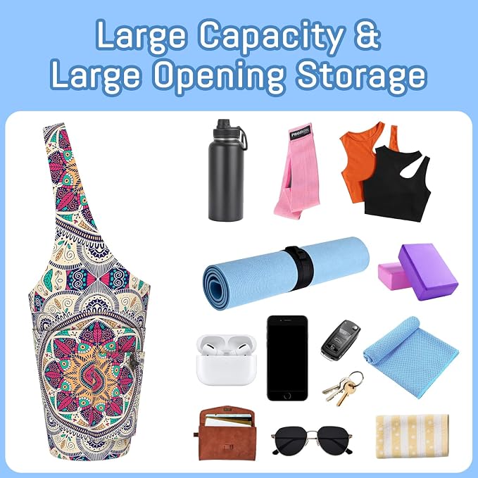 Mandala Yoga Mat Bag with Large Waterproof Zipper Pocket and Drawstring Pocket Long Tote Yoga Mat Carrier Holder Bags Fit Most Size Mats