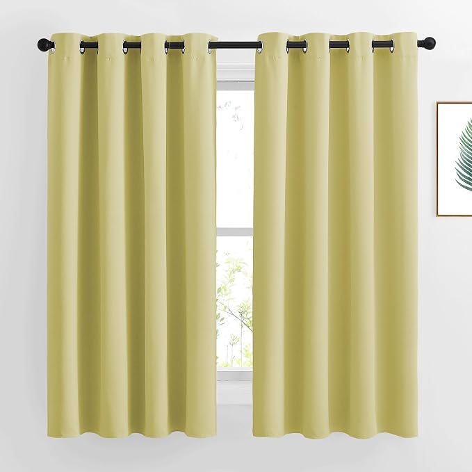 NICETOWN Paler Yellow Room Darkening Curtains 63 inch Length for Kitchen, Grommet Energy Saving Thermal Window Treatments Light Blocking Drapes for Bedroom, 2 Panels, W46 x L63