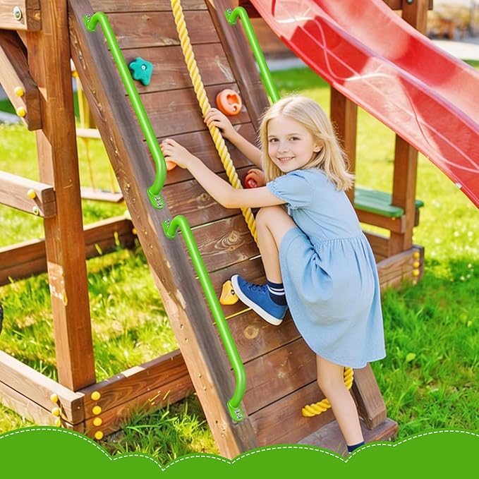 Dolibest 42 Inch Metal Safety Handles, Playground Ladder Handle, Metal Grab Handles for Kids Playhouse, Treehouse, Rock Climbing Wall, Swing Set Accessories, Indoor & Outdoor Use (2PCS)-Green