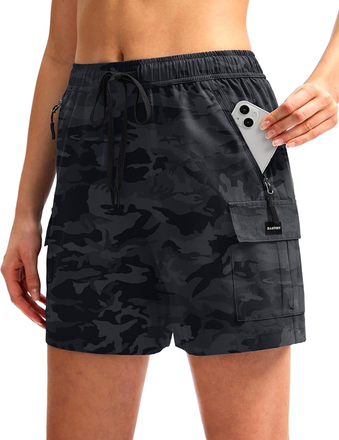SANTINY Women's 5''/ 7''/9'' Hiking Cargo Shorts Quick Dry Lightweight Summer Shorts for Women Athletic Golf Zipper Pockets