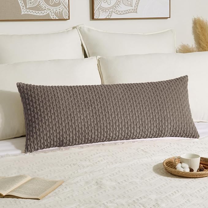 Kevin Textile Soft Corduroy 14"x36" Lumbar Pillow Cover 1 Pack, Light Brown | Boho Stripe Plush Corduroy Decorative Oblong Cushion Cover Modern Farmhouse Home Decor for Sofa Couch Bed Chair